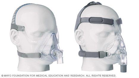 覆盖口腔和鼻的持续气道正压通气（CPAP）全罩式面罩的照片